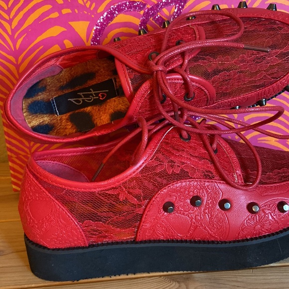 NEW! IRON FIST Lovelace Your Face RED Lace Studded Platform Creepers Size 36/5 - Picture 10 of 16